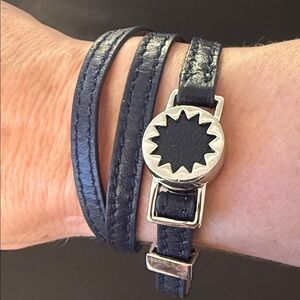 Silver and Navy Leather Wrap Bracelet with magnetic clasp